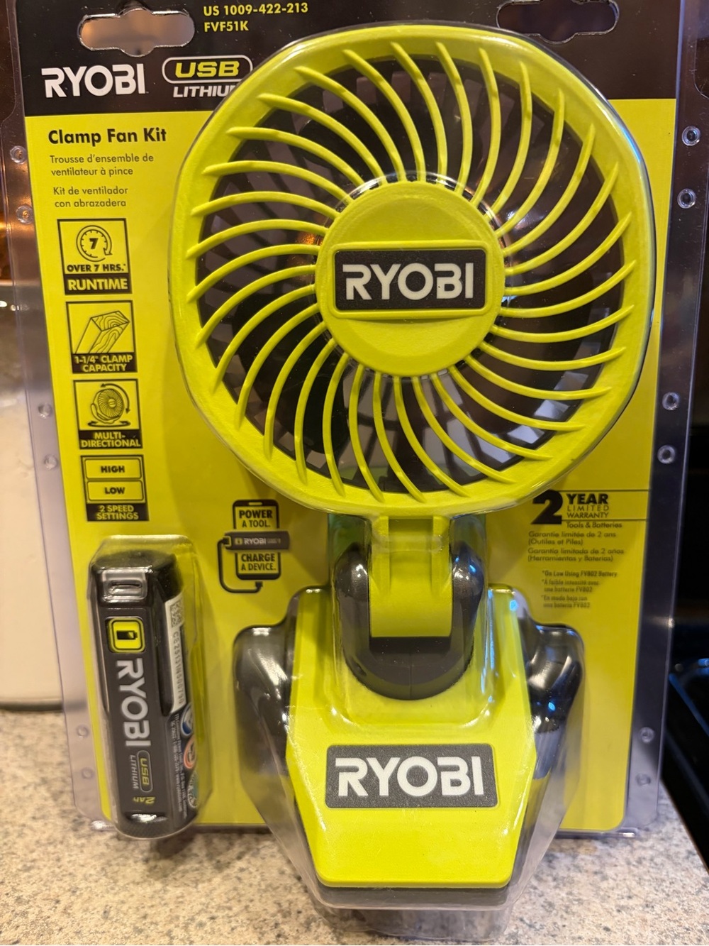 RYOBI Lime Green USB Clamp Fan Kit - Portable Cooling Fan